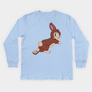 Running Brown and Tan Easter Bunny Rabbit Kids Long Sleeve T-Shirt